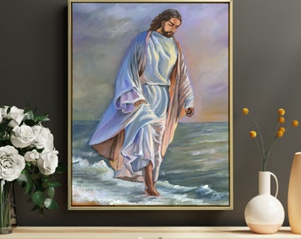 Realistic Jesus Christ Acrylic Painting on Canvas Original Jesus Wall Decor Hand Painted Bible Artwork Gift for Christian Lovers