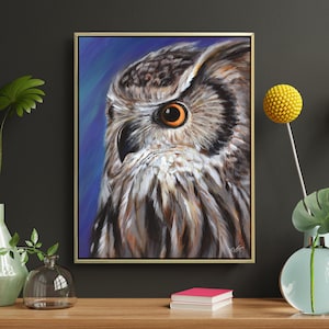 Owl painting on canvas Owl wall art decor Original owl lover gift Hand painted wildlife artwork Bird painting UNFRAMED
