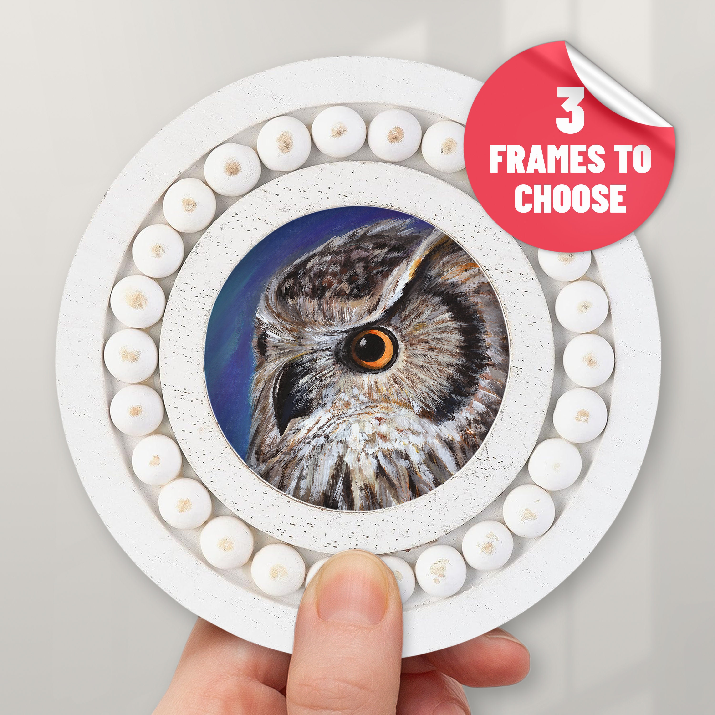 Realistic Owl Print with Frame Original Owl Wall Decor from Painting Framed Colorful Wildlife Artwor