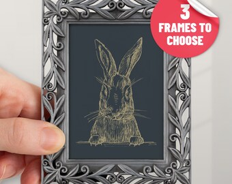 Bunny Hand Drawing Easter Print with Frame Rabbit Sketch Picture Room Decor Wildlife Vintage Framed Artwork Gift for Animal Lovers
