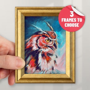 Colorful Owl Picture with Frame Art Owl Room Decor from Painting Framed Realistic Wildlife Artwork Bird Birthday Gift Idea