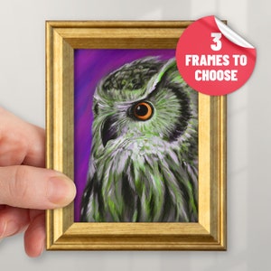 Colorful Owl Picture with Frame Art Owl Room Decor from Painting Framed Realistic Wildlife Artwork Bird Birthday Gift Idea