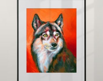 Wolf print from painting Wolf wall art decor Colorful wolf lover gift Wildlife artwork poster Animal picture UNFRAMED