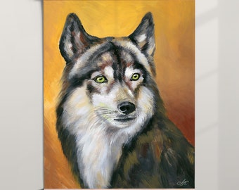 Wolf print from painting Wolf wall art decor Colorful wolf lover gift Wildlife artwork poster Animal picture UNFRAMED