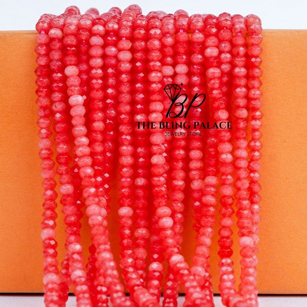 Natural Red Quartz Faceted Rondelle 4 mm Gemstone Beads 13 Inch Strand AAA+ Quality For Making Jewelry