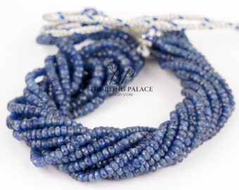 Natural Blue Sapphire Rondelle Faceted 3-6 mm Gemstone Beads 16 Inch Strand AAA+ Quality For Making Jewelry