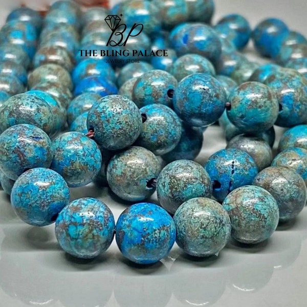 Shattuckite naturelle ronde lisse, perles de pierres précieuses de 6mm, 8mm, 10mm, brin de 15 pouces, qualité AA + pour la fabrication de bijoux
