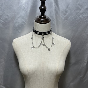 Fashionable European and American punk handmade leather collar CHOKER trendy spicy girl butterfly chain tassel necklace accessories