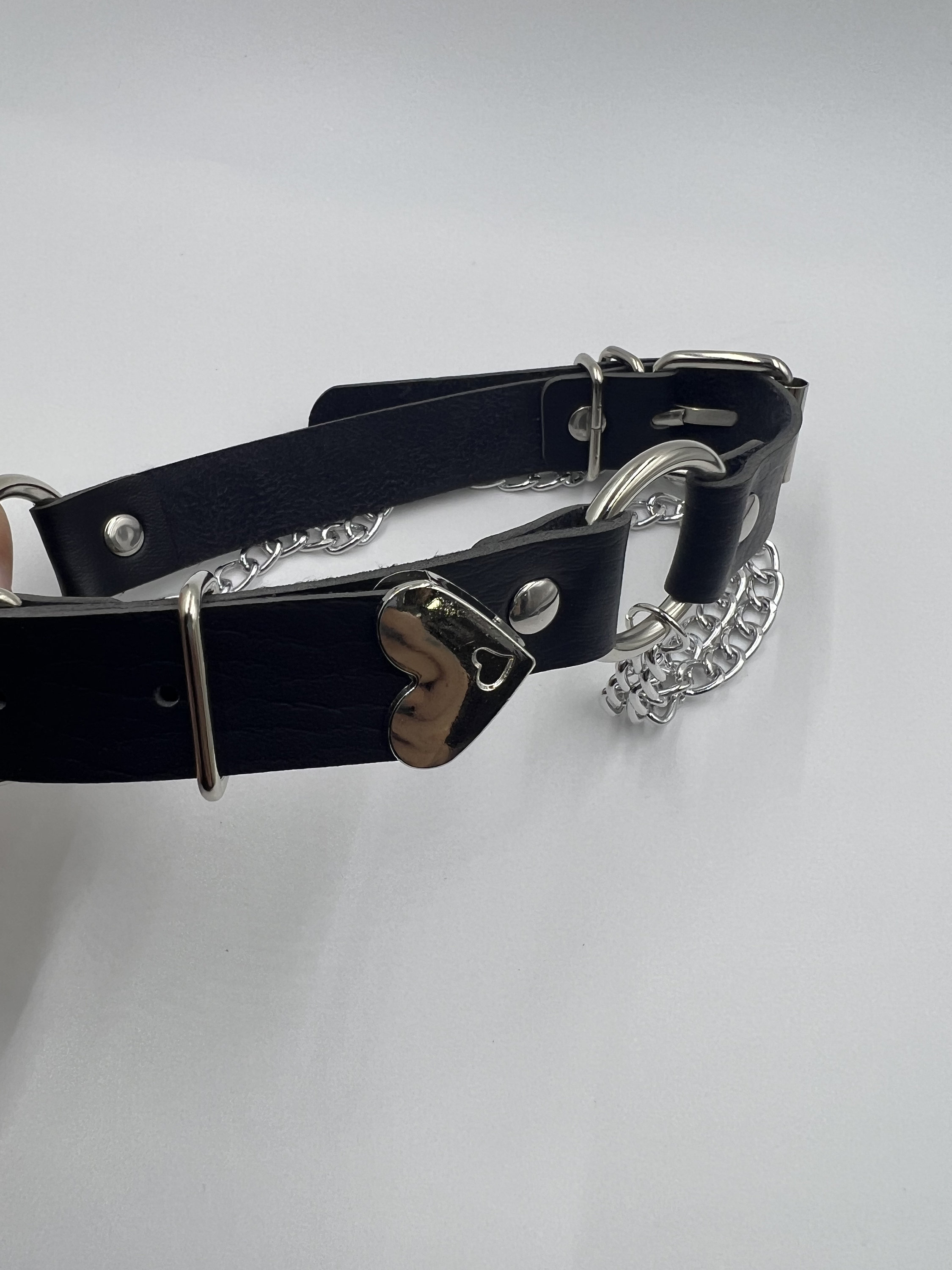 Collana girocollo punk con catene in pelle PU, ciondoli, taglia