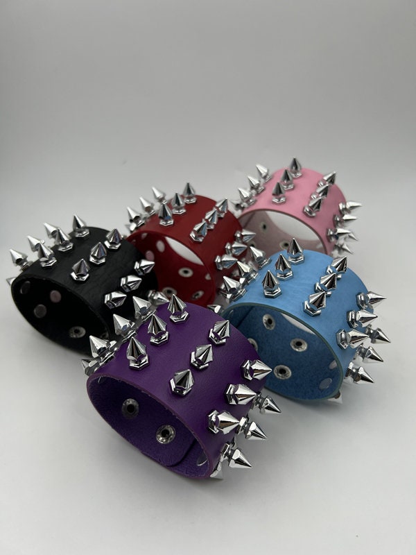 Bracciale Punk Borchiato Nero E Argento, Cuoio Sintetico, Biker Metallaro, Taglia Unica Adulto