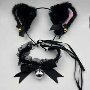 Collier cloche en dentelle et accessoires pour cheveux d'oreille de chat en cadeau de Noël