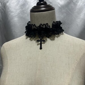 Handmade Lace Collar Choker, Gothic Cross Pendant Neckband image 3