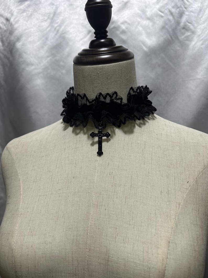 Handmade Lace Collar Choker, Gothic Cross Pendant Neckband image 3