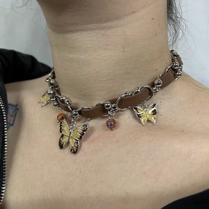 Fashion trend punk handmade leather collar choker butterfly pendant personality spicy girl necklace