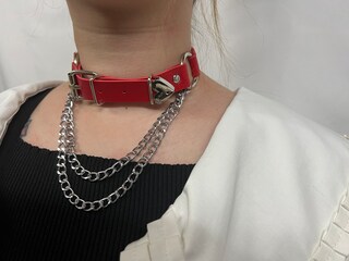 Collana Girocollo In Pelle Vegana Con Doppio Anello E Catena - Punk, Streetwear, Cosplay - Regolabile, Ipoallergenica, 60 Cm