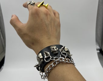 Punk Skull Rivet Tassel Bracelet Fashion Leather Bracelet