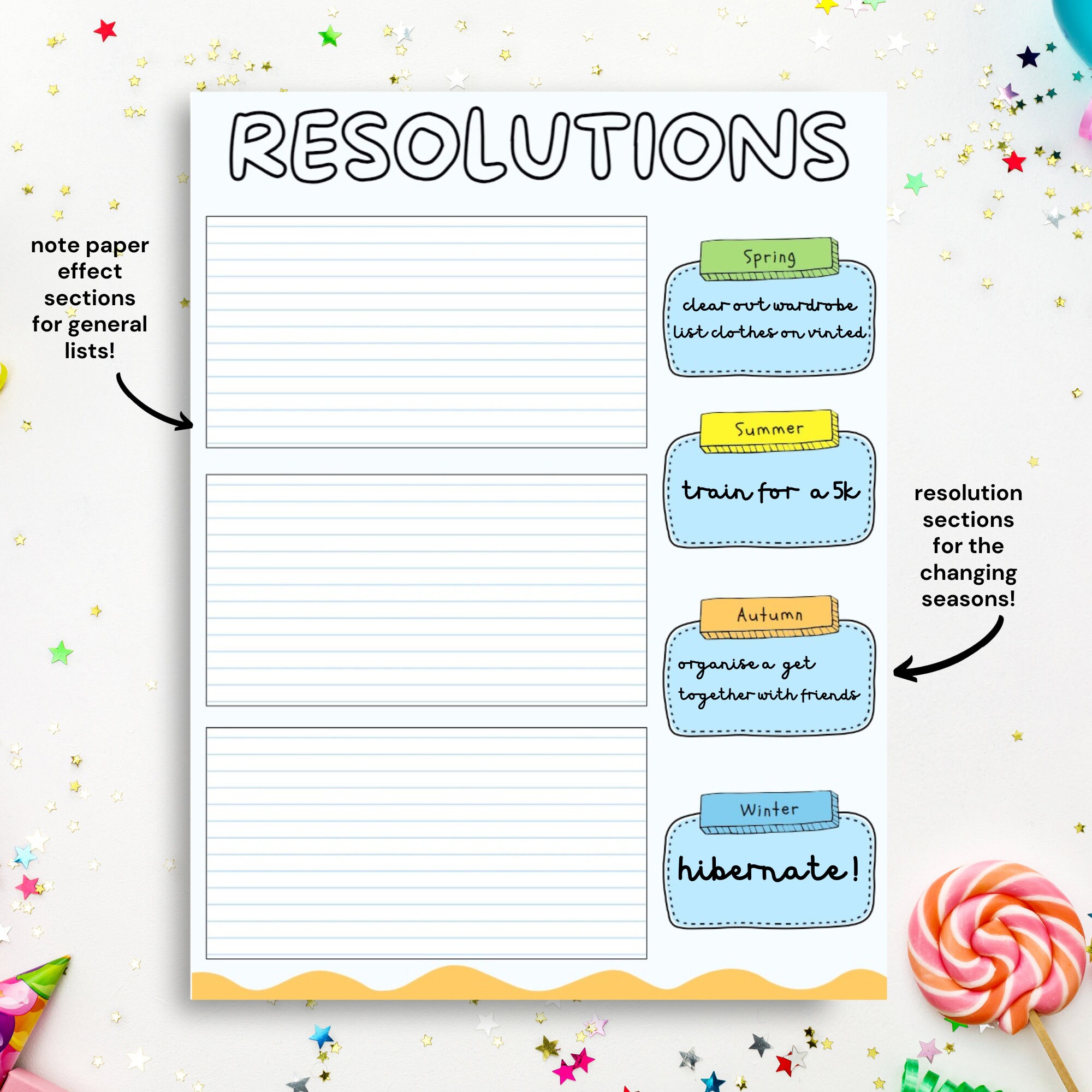 Printable Whimsical Kawaii New Year's Resolution Tracker With Seasonal ...