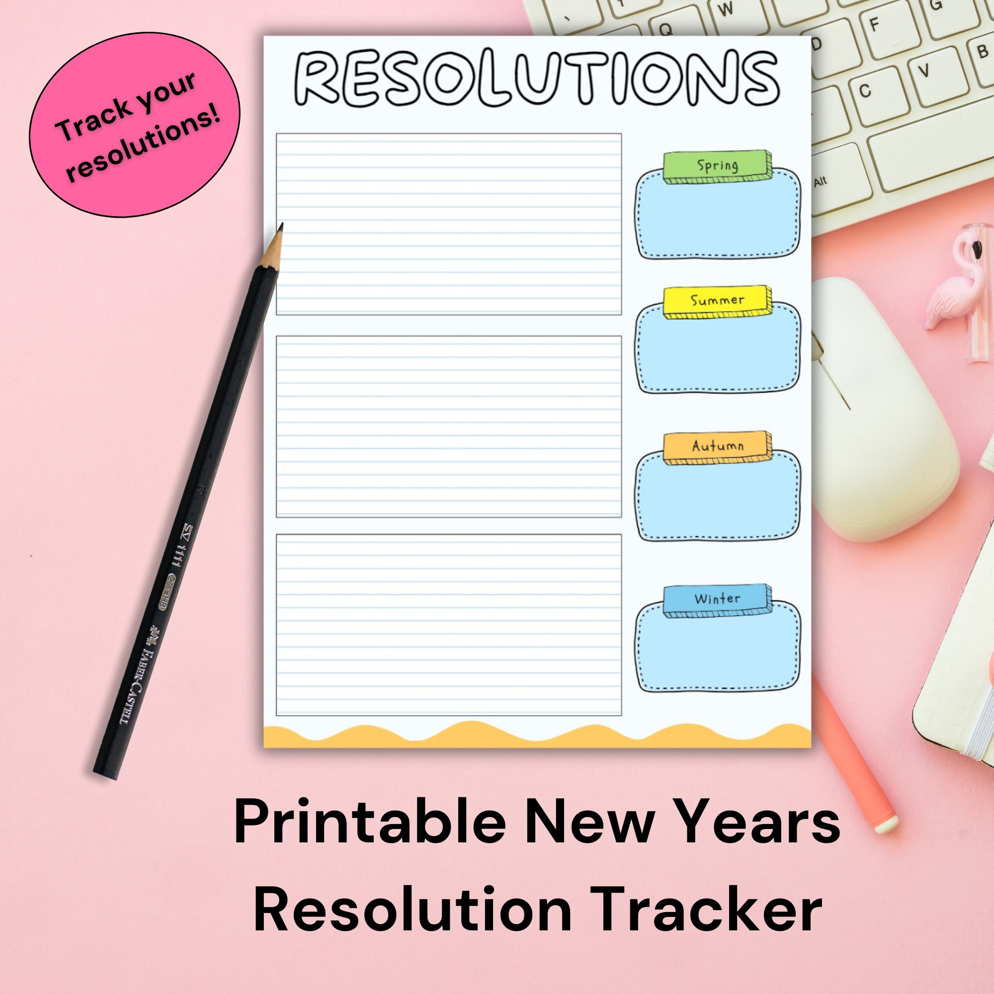 Printable Whimsical Kawaii New Year's Resolution Tracker With Seasonal ...
