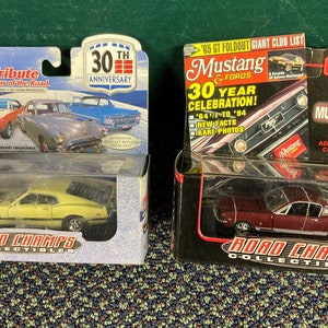 Road Champs 65 & 69 Mustang Die Cast Cars in Hard Plastic Display Cases