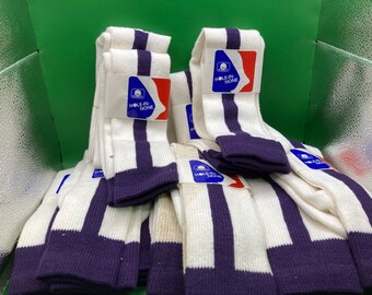 New "Hole-In-One" Cotton Socks White W/ Purple Stripe Size 7-9