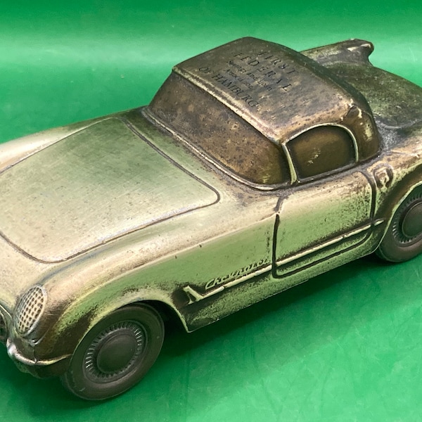 Vintage Pewter 1953 Corvette Coin Bank by Banthrico Co. USA