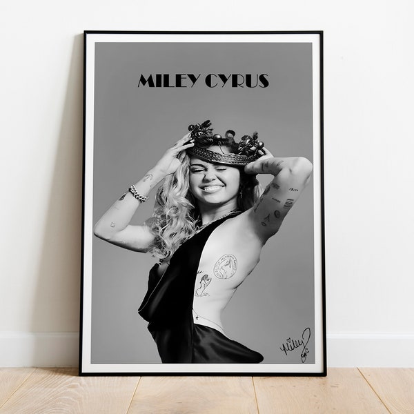 Miley Cyrus Poster Print | Black And White Poster | Music Poster | Wall Decor | Music Gift | Room Decor