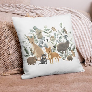 Cute Australian Animals Eucalyptus Greenery Baby Nursery Room Decor Gender Neutral Premium Pillow + Insert