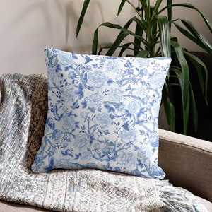 Classy Blue White Chinoiserie Bird Peony Floral Garden Elegant Hampton Decorative Pillow + Cushion Insert BW1