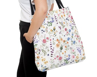 Colorful Flowers Tote Bag Wildflower Shopping Bag Vibrant Boho Summer Garden Floral Canvas Bag Unique Birthday Gifts for Women