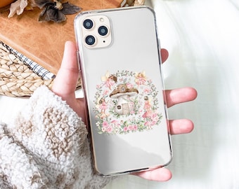 Whimsical Fairy Clear Phone Case für iPhone 14 13 12 Pro Max Mini XR Niedliche Feen Illustration Pink Floral Fairytale Transparent Case FLO2