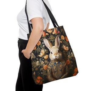 Vintage Rabbit Tote Bag Botanical Bunny Shopping Bag Whimsical Regal Rabbit Beach Bag Cute Gifts for Her