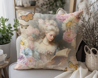 Vintage Rococo Lady Pillow, Marie Antoinette Floral Cushion, Insert Included