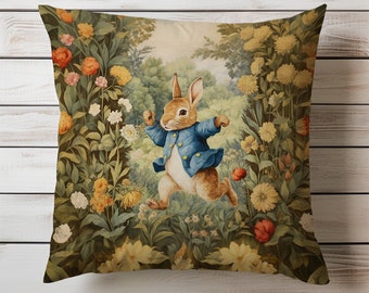 Vintage Peter Rabbit Pillow: Floral Garden Nursery Decor
