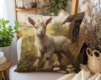 Farmhouse Goat Throw Pillow – Rustic Country Home Decor