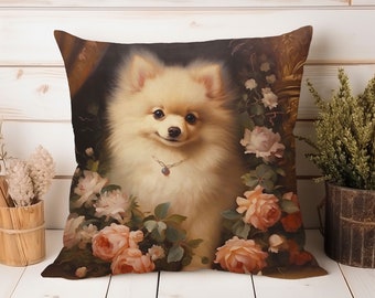 Pomeranian Dog Pillow, William Morris Art Inspired Cushion