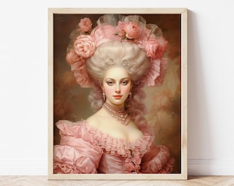 Marie Antoinette in Pink Wall Decor Rococo Oil Painting Art Print Vintage Fashion European Baroque Fine Art Royal Lady | FRAME NOT INCLUDED