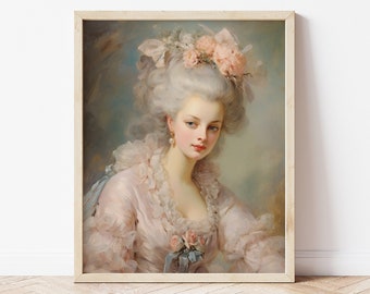 Soft Pink Marie Antoinette Art Print Rococo Oil Painting Wall Decor Vintage Baroque French Lady European Fine Art | FRAME NOT INCLUDED