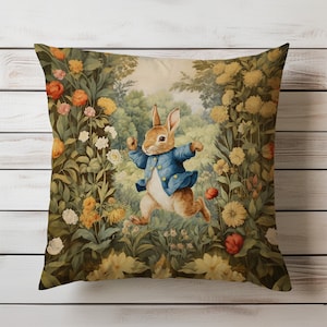 Vintage Rabbit Pillow Bunny in Forest Cushion Botanical Floral Garden Pattern Nursery Room Decor Easter Birthday Gift INSERT INCLUDED