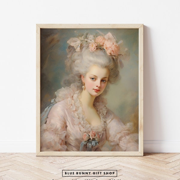 Soft Pink Marie Antoinette Art Print Rococo Oil Painting Wall Decor Vintage Baroque French Lady European Fine Art | FRAME NOT INCLUDED