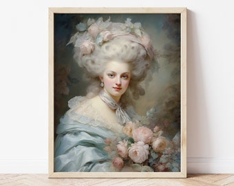 Marie Antoinette Art Print, Rococo Oil Painting, French Queen Portrait
