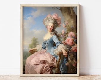 Rococo Princess Art Print | Marie Antoinette Baroque Oil Painting Giclée Print | Vintage French Lady Portrait | FRAME NOT INCLUDED