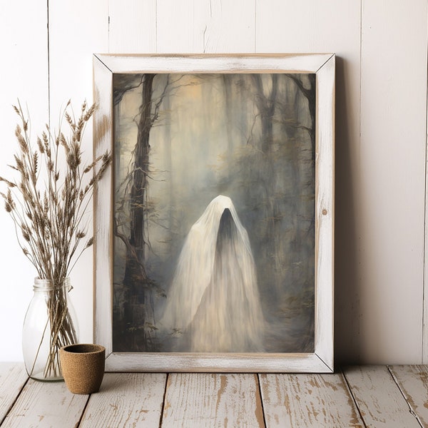 Spooky Ghost Wall Art Print, Eerie Halloween Decor Vintage Art Printable, Boo Spooky Ghost Decoration, Instant Download Digital Art Print