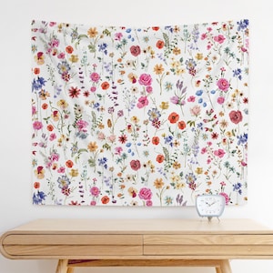 Tapiz de pared Floral bohemio colorido, tapiz interior de prado de flores silvestres, decoración bohemia Chic para el hogar, Oasis de primavera, estética femenina para el hogar y la Oficina