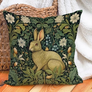 Art Nouveau Conejo Almohada William Morris Inspirado Botánico Floral Conejito Cottagecore Woodland Animal Vintage Cojín INSERTO INCLUIDO