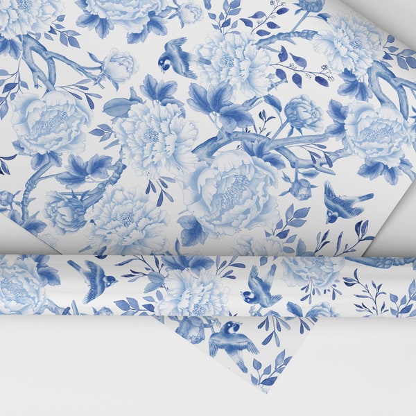 Papier d'emballage chinoiserie bleu et blanc élégant Emballage cadeau de qualité supérieure en porcelaine bleue Emballage de luxe Design Hampton 50,8 x 76,2 cm BW1
