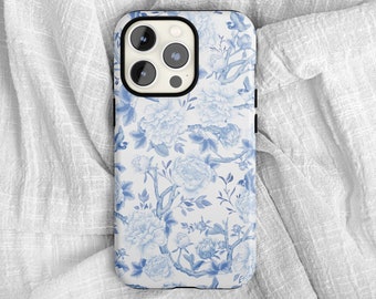 Custodia per iPhone con motivo floreale cinese blu, elegante custodia protettiva per telefono