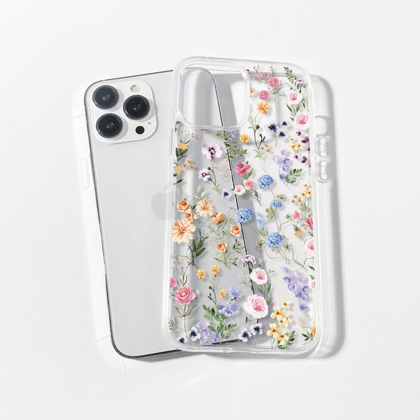 Colorful Wildflower Clear Phone Case For iPhone 14 Plus 13 Pro 12 Mini Watercolor Wild Flower Pattern Spring Floral Garden Phone Case FLO2