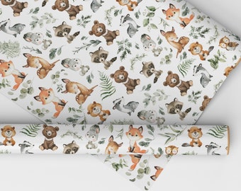 Greenery Woodland Forest Animals Wrapping Paper Cute Wild One 1st Birthday Party Boy Baby Shower Gift Wrap Paper FOR4