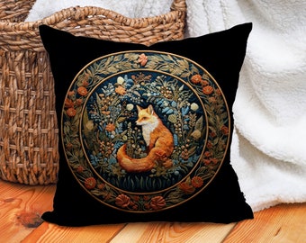 Retro Floral Fox Pillow, Country Farmhouse Decor (Pillow Included)