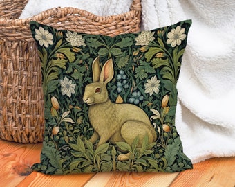 Art Nouveau Rabbit Pillow William Morris Inspired Botanical Floral Bunny Cottagecore Woodland Animal Vintage Cushion INSERT INCLUDED